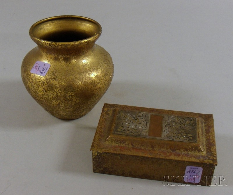 Appraisal: Heintz Art Metal Arts Crafts Gilt-bronze Vase and Sterling-mounted Gilt-bronze