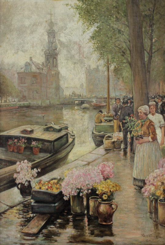 Appraisal: HERRMANN Hans German - Amsterdam Flower Market Oil Canvas ''