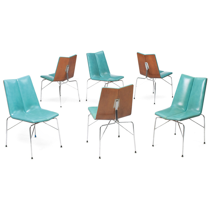 Appraisal: Thonet dining chairs set of six two-part birch shells with