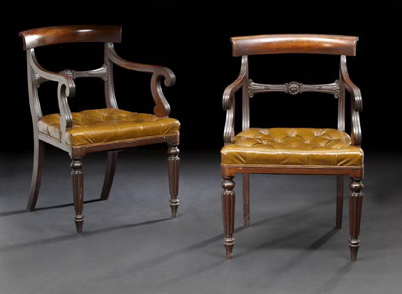 Appraisal: Pair of Regency-Style Mahogany Armchairs late th century the curved