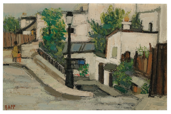 Appraisal: GINETTE RAPP Montmartre Ruelle Oil on canvas x mm x