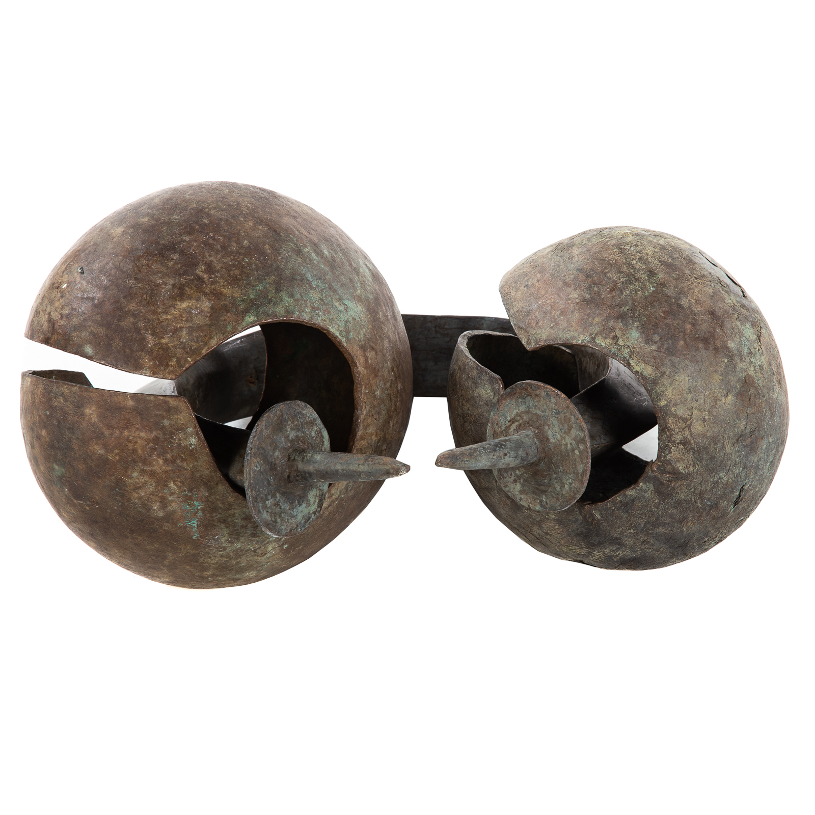 Appraisal: MODERN ABSTRACT BRONZE SCULPTURE Composed of three conjoining geometric forms