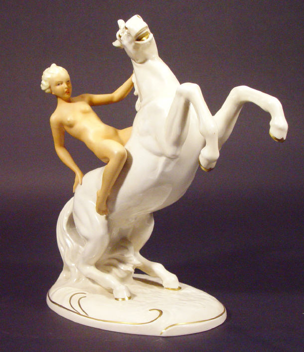 Appraisal: Large early Goebels porcelain figure group a nude female on