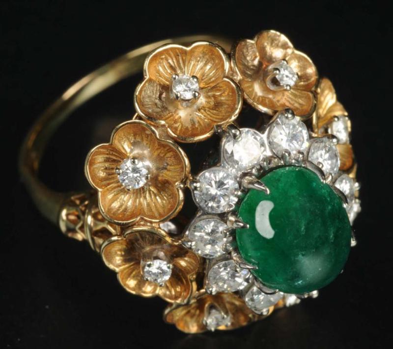 Appraisal: Antique Jewelry K Gold Diamond Emerald Ring Description Ring is