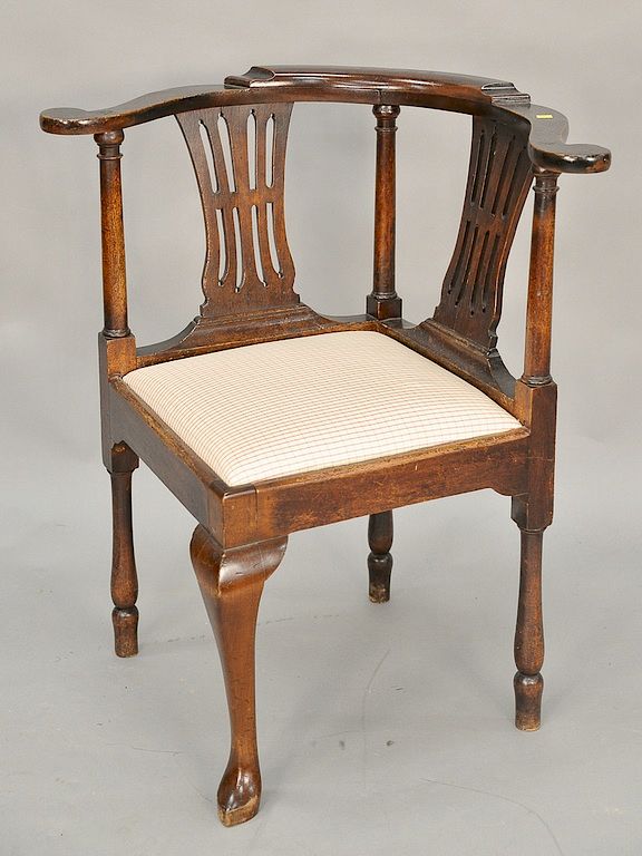 Appraisal: George III style mahogany corner desk chair with pierced back