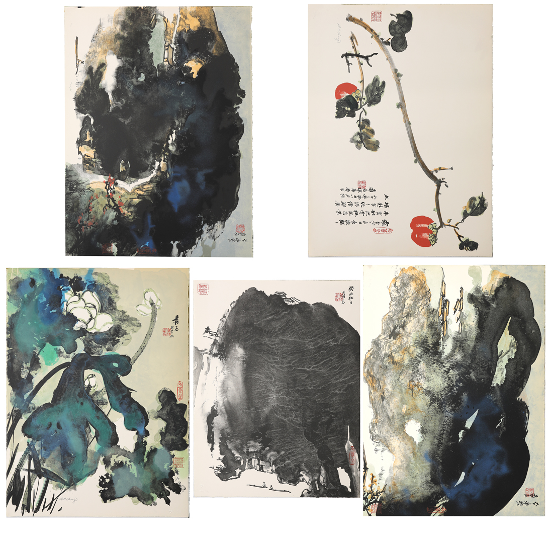 Appraisal: SET OF FIVE ZHANG DAQIAN LITHOGRAPHS Set of five Zhang