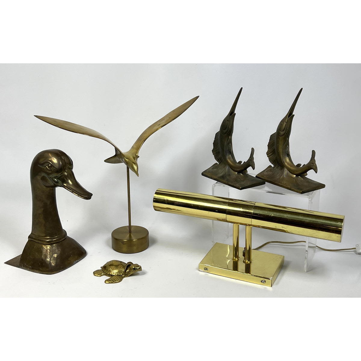 Appraisal: Mid Century Modern Brass Lot Marked Sarreid Duck Bookend Brass