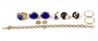 Appraisal: Collection of lapis lazuli and k yellow gold jewelry Collection