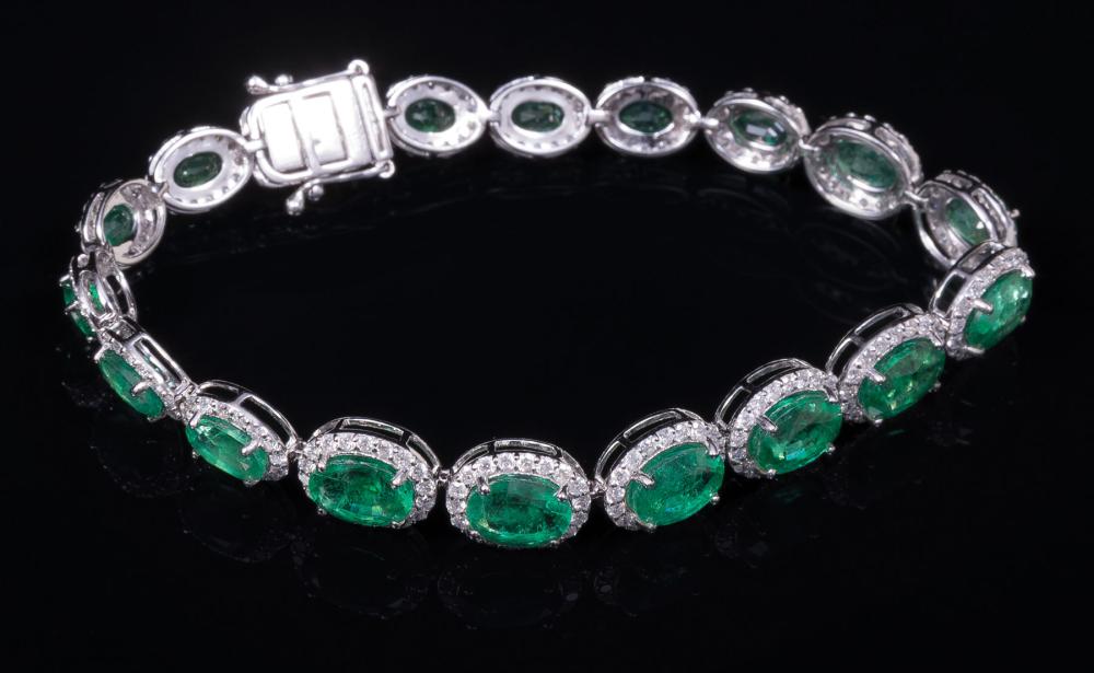 Appraisal: kt White Gold Emerald and Diamond Bracelet comprised of prong