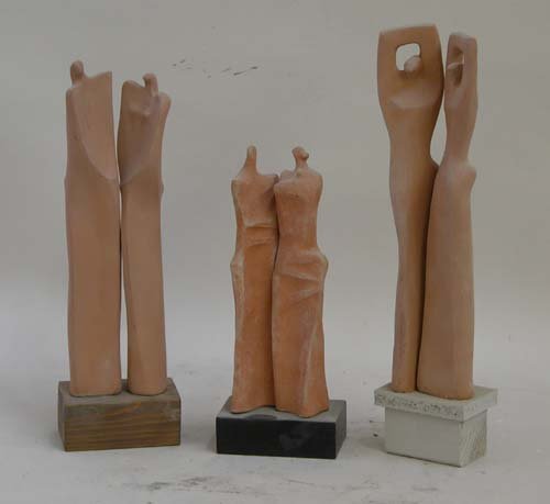 Appraisal: Three Pairs of Sculpture Study Maquettes Ceramic on Ceramic Caplan