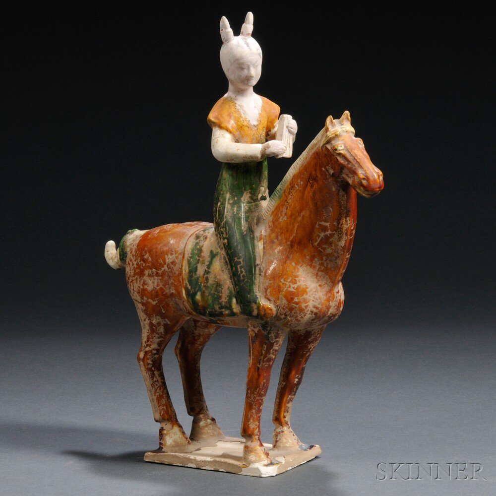 Appraisal: Funerary Pottery Equestrian Figurine Mingqi China Tang Dynasty or later