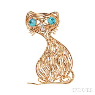 Appraisal: kt Gold Turquoise and Diamond Cat Brooch Kern the wire