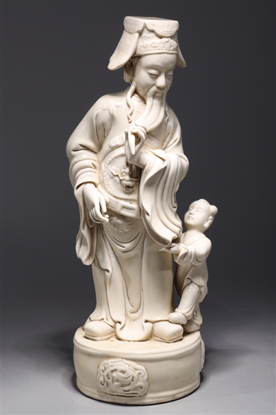 Appraisal: Chinese blanc de chine porcelain scholar with young attendant incised