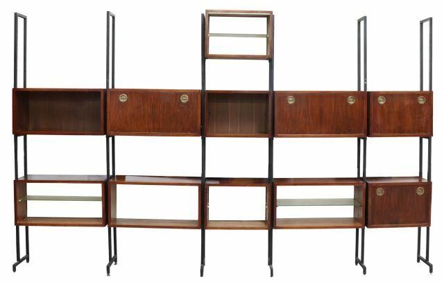 Appraisal: Italian mid-century modern modular five-unit bookcase c s having six