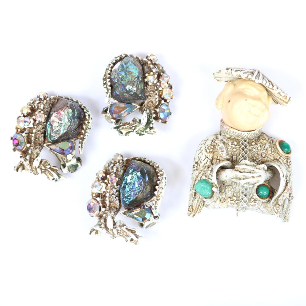 Appraisal: HAR DIMENSIONAL LAUGHING BUDDHA FIGURAL PIN BROOCH AND A PAIR