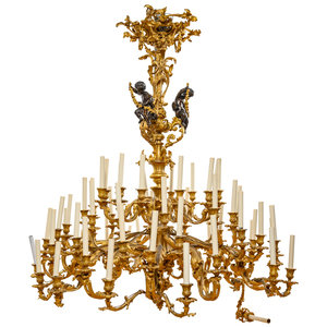 Appraisal: A Massive Louis XV Style Gilt Bronze Figural Sixty-Light Chandelier