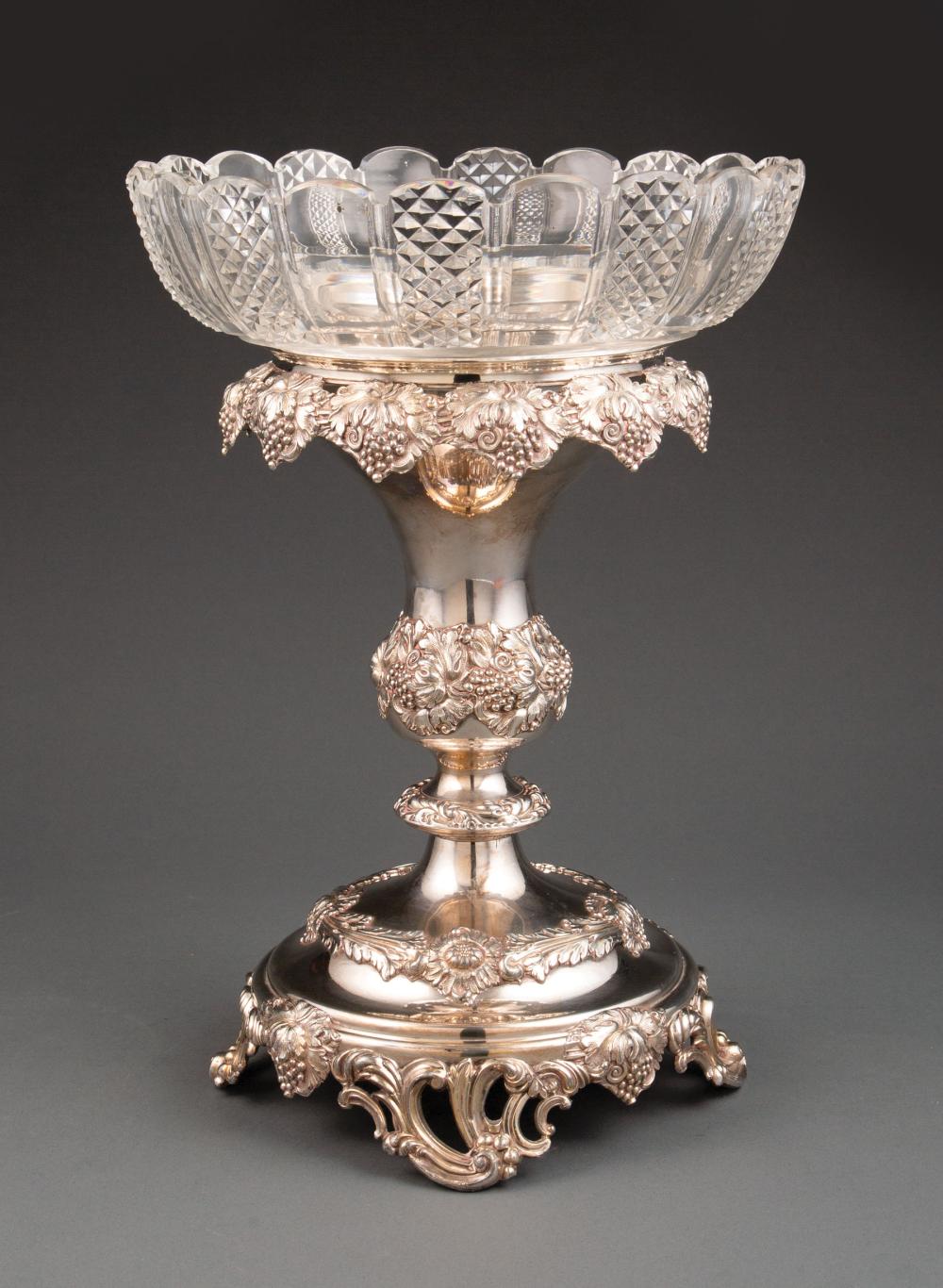 Appraisal: Vintage Motif Silverplate and Cut Crystal Centerpiece mid- th c