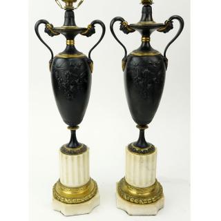 Appraisal: Pair Antique Louis XVI Style Bronze Urn Lamps Pair Antique