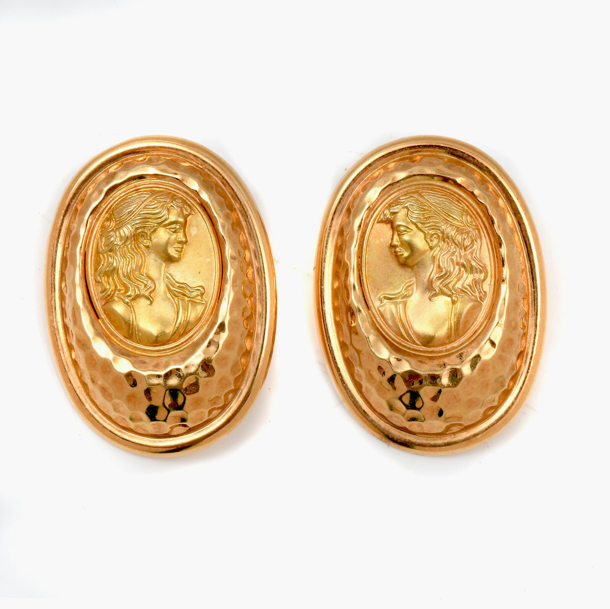 Appraisal: LARGE OVAL K ITALIAN ETRUSCAN EARRINGS Impressive K yellow gold