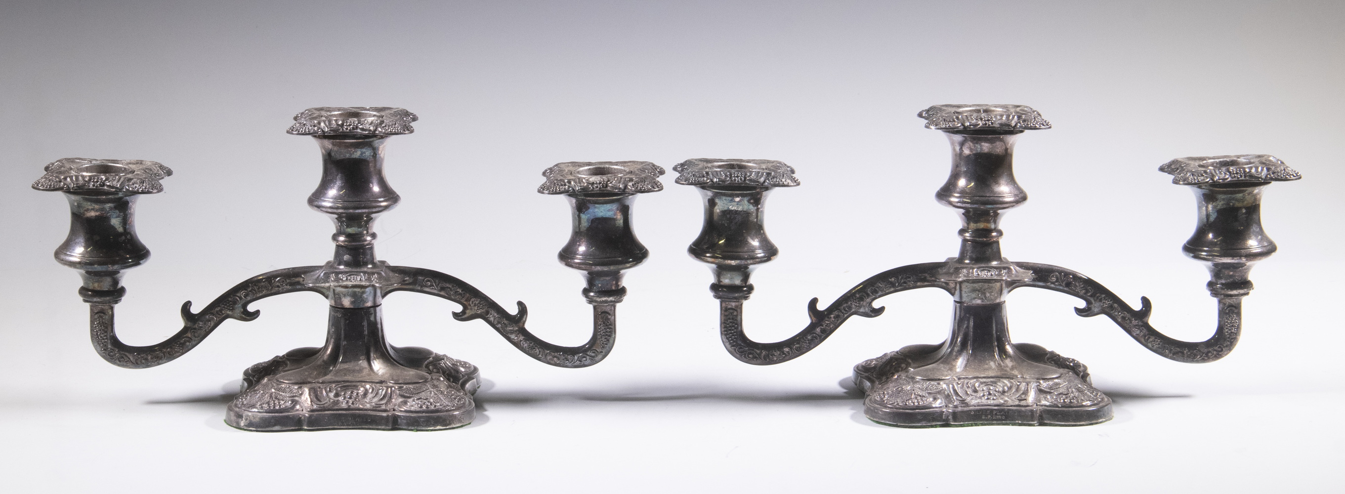 Appraisal: PR SILVER-PLATE CANDELABRA Pair of English Three Light E P