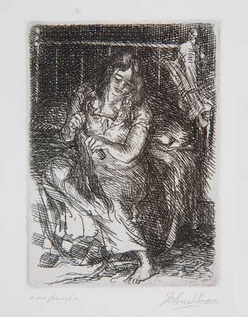 Appraisal: JOHN SLOAN Combing her Hair Etching x mm x inches