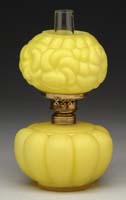 Appraisal: SCARCE YELLOW SATIN MINI LAMP S - Embossed pansy ball