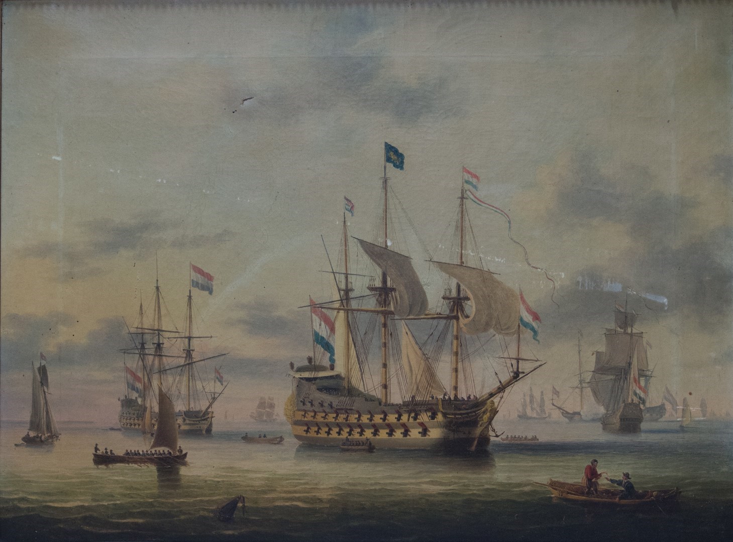 Appraisal: Dutch School th th century A busy shipping scene oil