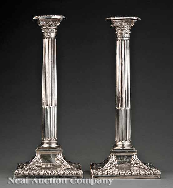 Appraisal: A Pair of Georgian Sheffield Plate Corinthian Column Candlesticks th