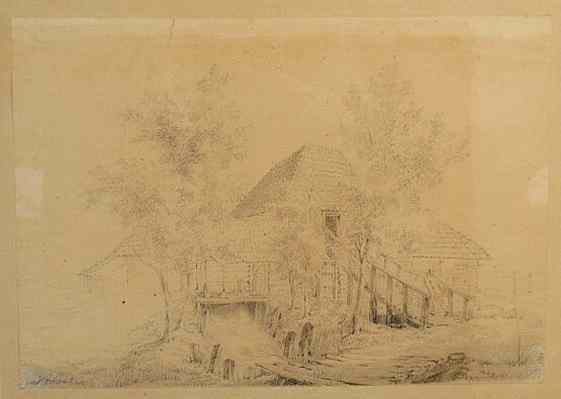 Appraisal: Pencil sketch on paper titled Mill at Amsterdam signed l