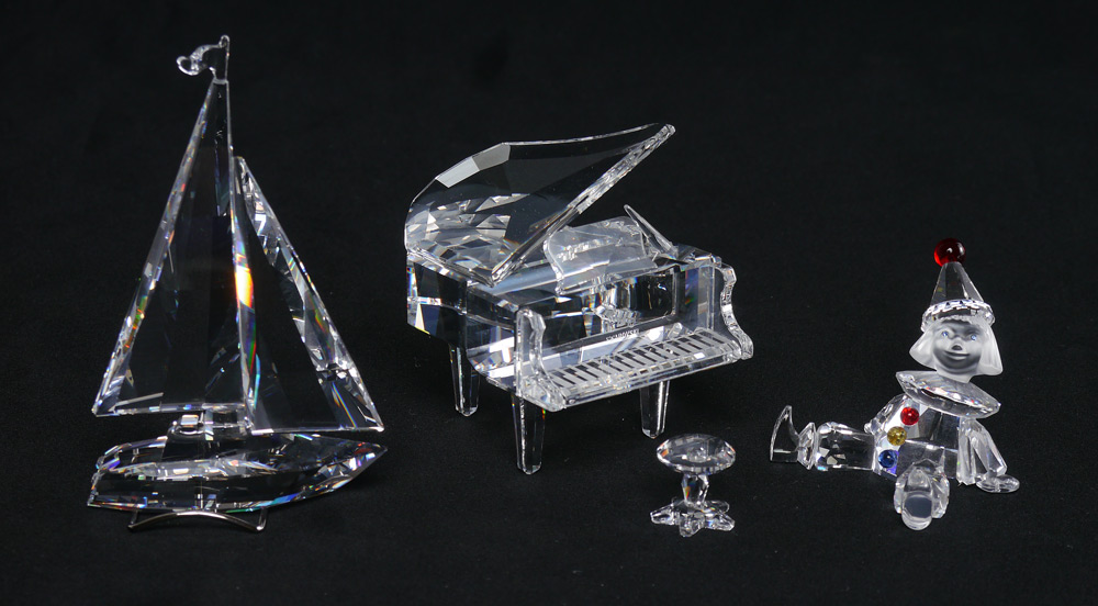 Appraisal: SWAROVSKI CRYSTAL FIGURES PC LOT GRAND PIANO with STOOL Martin