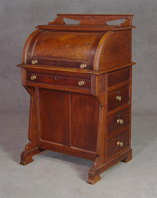 Appraisal: Walnut Victorian Davenport Desk Late th Century Galleried top above