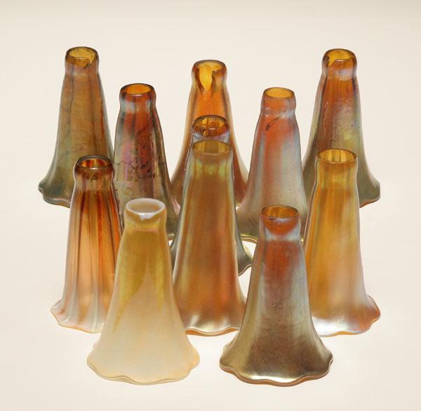 Appraisal: Eleven gold iridescent floriform art glass shades H Some shades