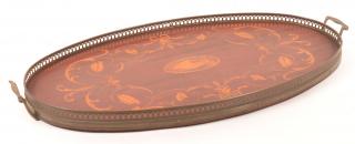 Appraisal: Federal Style Inlaid Mahogany Serving Tray Shell ribbon floral and