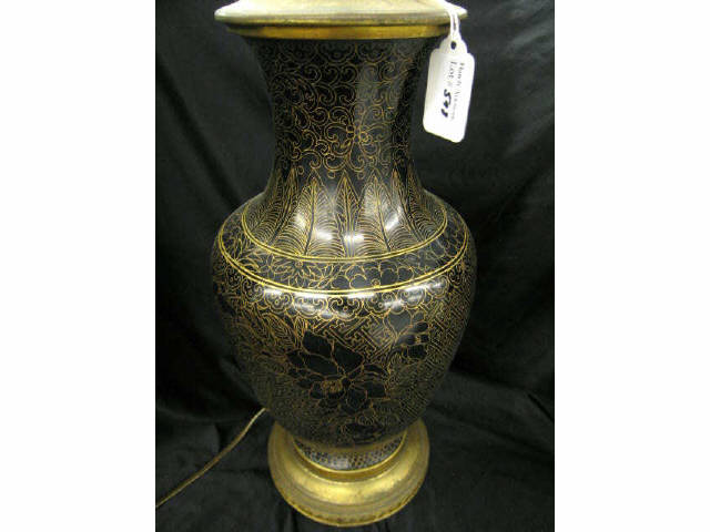 Appraisal: Chinese Cloisonne Lamp floral design on black