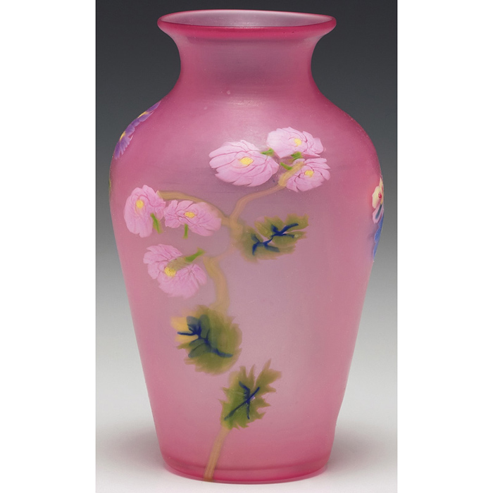 Appraisal: Italian vase shouldered shape in pink glass with colorful enameled