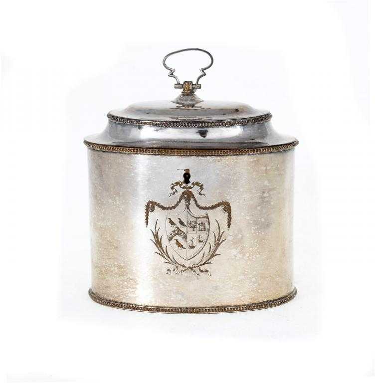 Appraisal: AN OLD SHEFFIELD PLATE OVAL TEA CADDY with domed cavetto