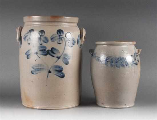 Appraisal: Two American cobalt decorated salt glazed stoneware jars mid- th