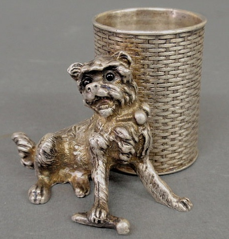 Appraisal: Silverplate toothpick holder in the form of a dog and