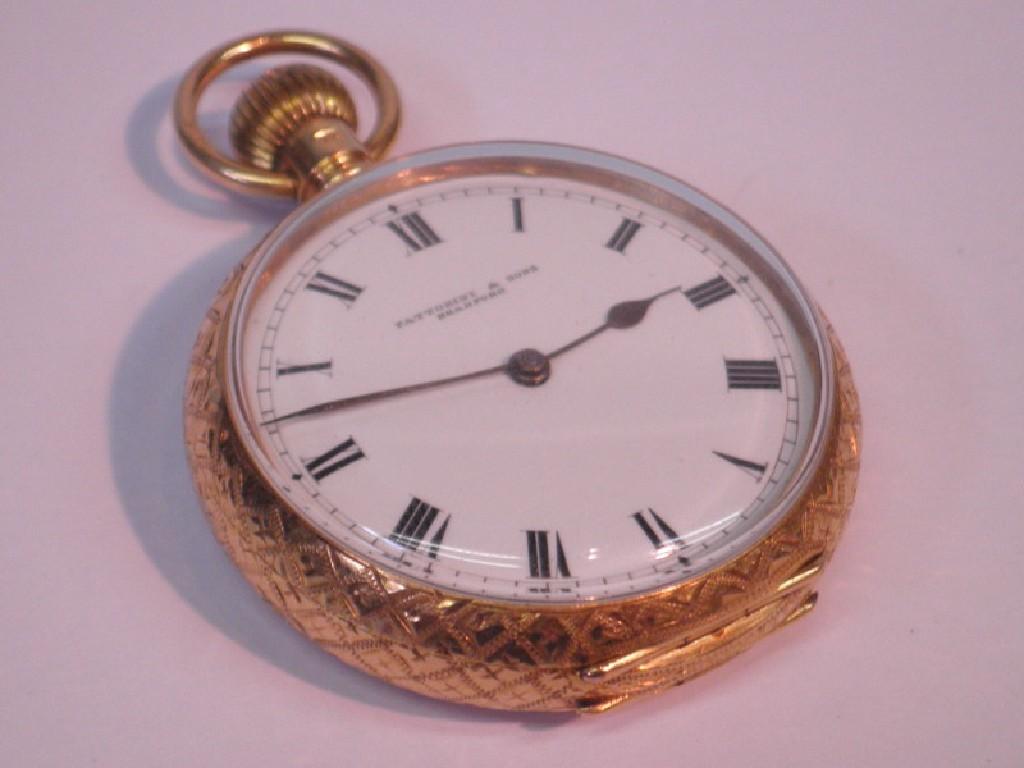 Appraisal: A mid size open face pocket watch gold case the