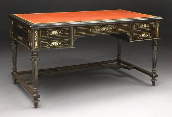 Appraisal: An Italian Renaissance Revival ivory inlaid ebonized writing desk second