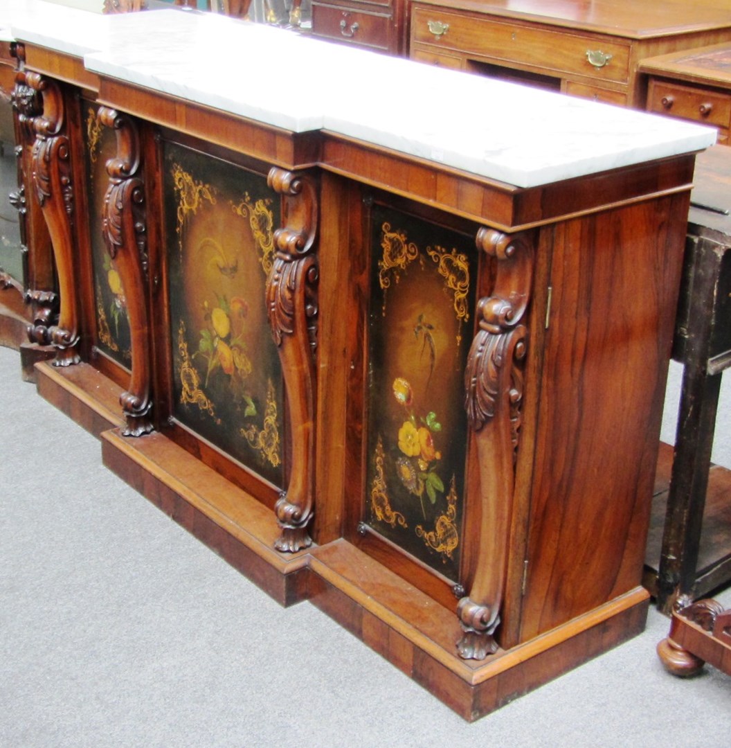 Appraisal: A th century rosewood and decorated side cabinet of breakfront