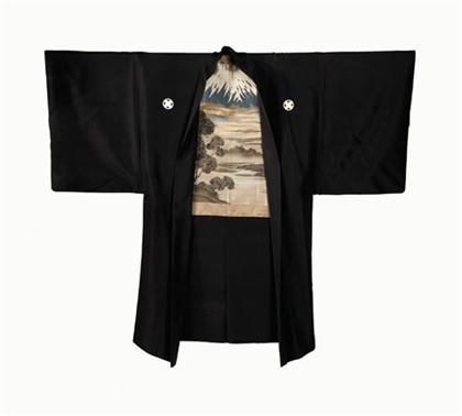 Appraisal: Two kimonos One shorter in black with a very elaborate