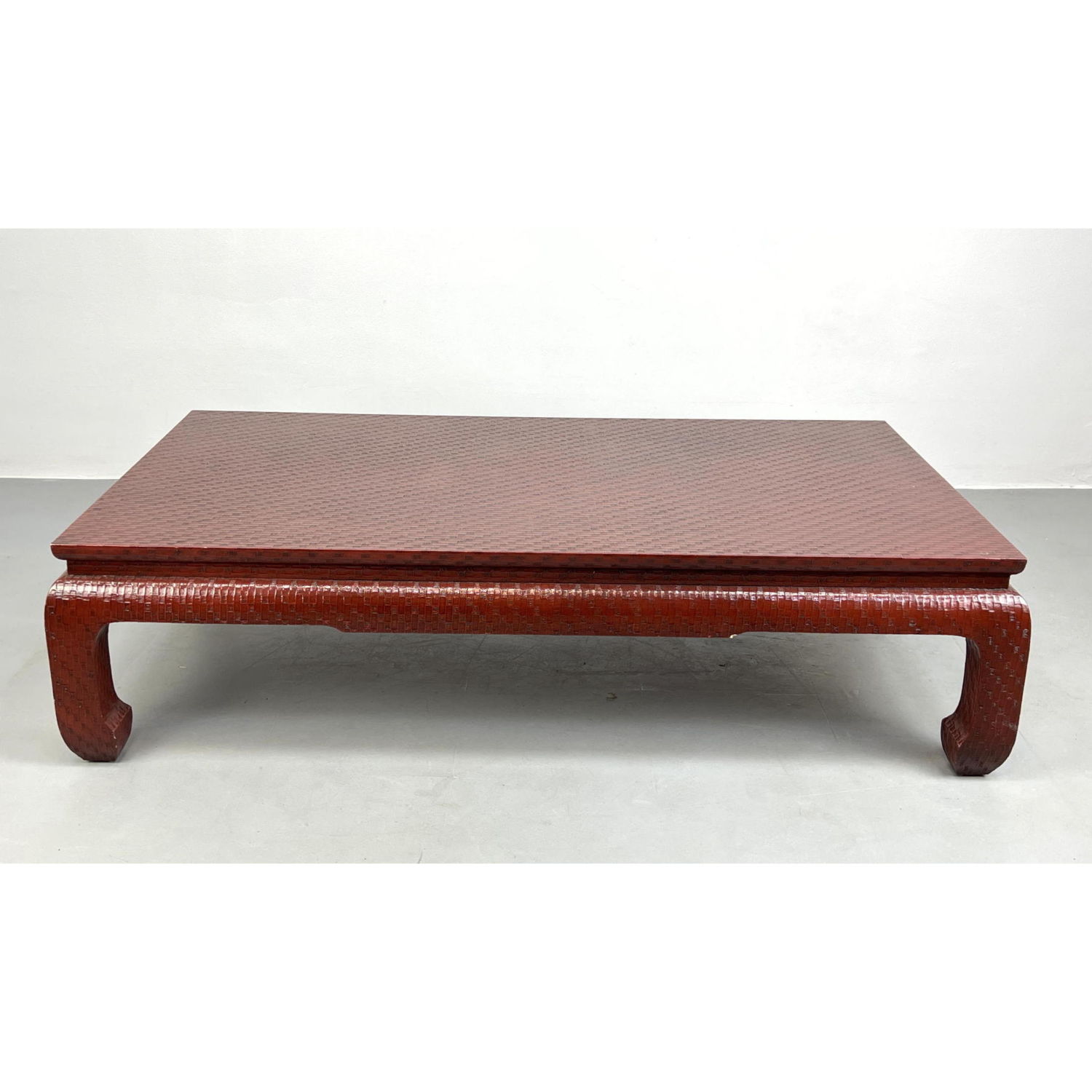 Appraisal: Baker Red Lacquer Asian Style Woven Textured Coffee Table Dimensions