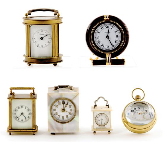 Appraisal: Collection of miniature carriage clocks comprised of Cartier desk clock