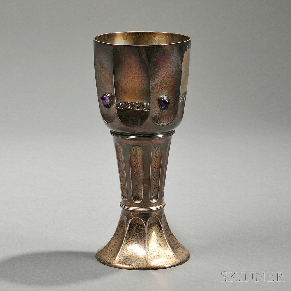 Appraisal: German Art Nouveau Amethyst-mounted Silver-gilt Tankard Augsburg late th early