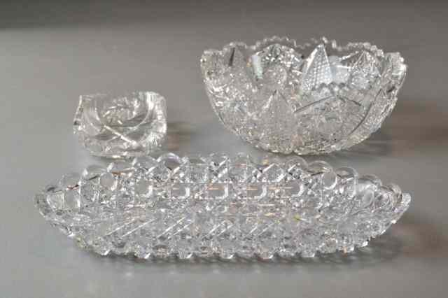 Appraisal: CUT GLASS TABLEWAREIncluding three cut leaded glass serving bowls small