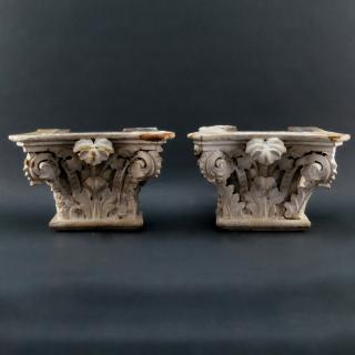 Appraisal: Pair of Antique Carved Wood Capitals Pair of Antique Carved