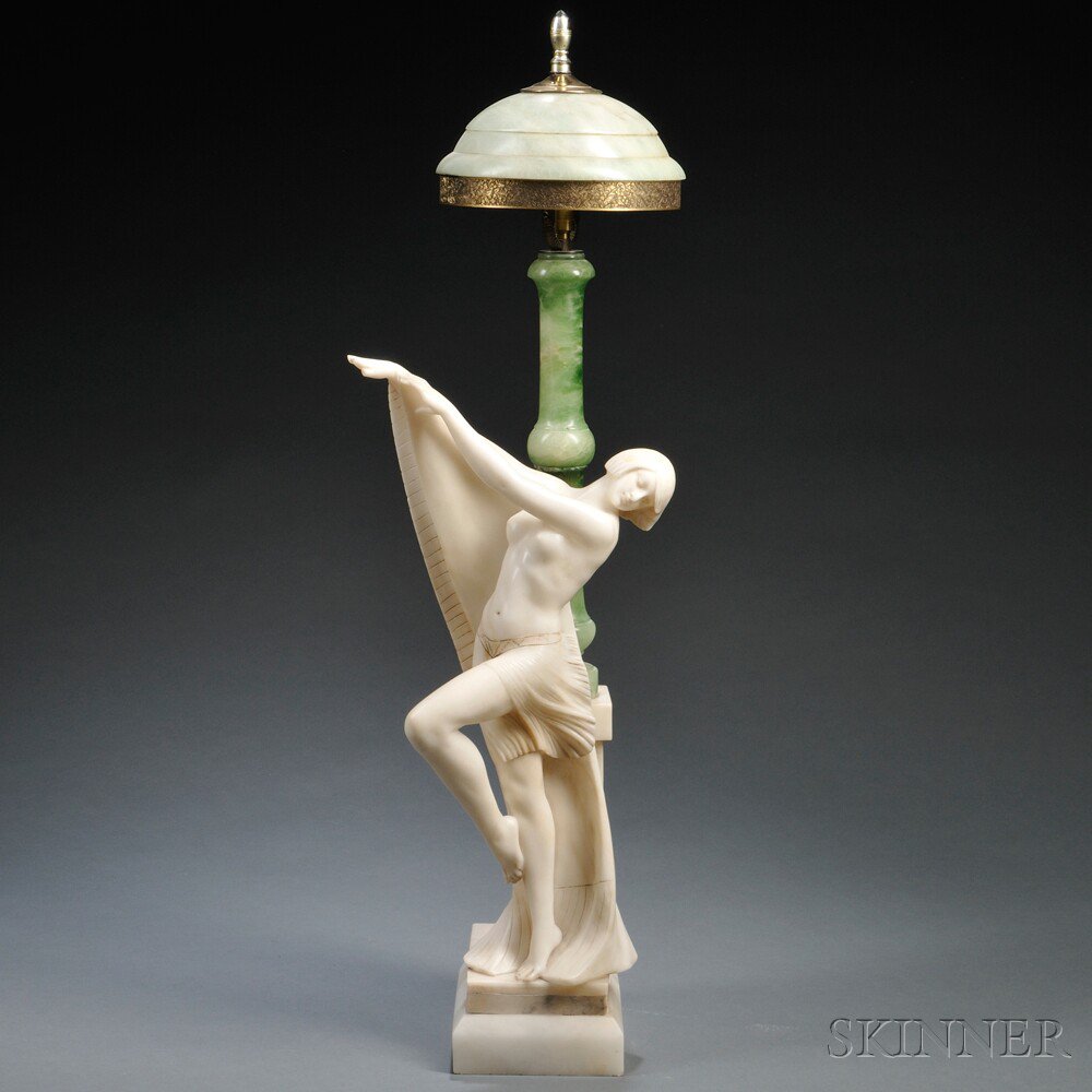 Appraisal: Figural Alabaster Lamp Italy early th century with a green