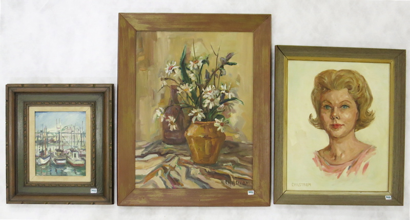 Appraisal: BETTY CHILSTROM THREE OILS ON BOARD Portland Oregon - Arrangement