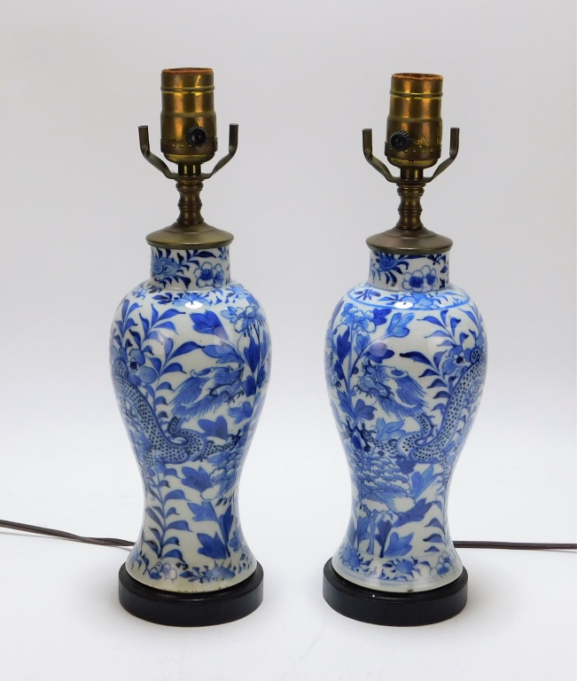 Appraisal: PR CHINESE BLUE WHITE PORCELAIN TABLE LAMPS China th Century